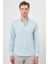 Erkek Su Yeşili Keten Düz Desen Düğmeli Yaka Slim Fit Gömlek 1