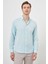 Erkek Su Yeşili Keten Düz Desen Düğmeli Yaka Slim Fit Gömlek 2