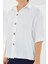 Kadın Beyaz Kısa Kol Oversize Keten Gömlek 20240 3
