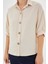 Kadın Krem Kısa Kol Oversize Keten Gömlek 20240 4