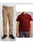 Unisex Çocuk Ribana Bel Bej Okul Pantolon +Kısa Kol Pamuk Polo Yaka T-Shırt 1