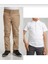 Unisex Çocuk Ribana Bel Bej Okul Pantolon +Kısa Kol Pamuk Polo Yaka T-Shırt 1
