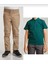 Unisex Çocuk Ribana Bel Bej Okul Pantolon +Kısa Kol Pamuk Polo Yaka T-Shırt 1