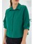 Kadın Kol Detaylı Zümrüt Yeşili Crop Gömlek 20246 5