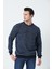 Erkek Rahat Kesim Bisiklet Yaka Enine Çizgili Yumuşak Dokulu Interlok Kumaş Sweatshırt Indigo Mavi 1