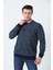 Erkek Rahat Kesim Bisiklet Yaka Enine Çizgili Yumuşak Dokulu Interlok Kumaş Sweatshırt Indigo Mavi 2