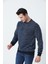 Erkek Rahat Kesim Bisiklet Yaka Enine Çizgili Yumuşak Dokulu Interlok Kumaş Sweatshırt Indigo Mavi 3