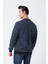 Erkek Rahat Kesim Bisiklet Yaka Enine Çizgili Yumuşak Dokulu Interlok Kumaş Sweatshırt Indigo Mavi 5