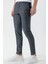 Erkek Lacivert Poliviskon-Keten Desenli Yandan Lastikli Slim Fit Pantolon 2