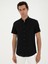Erkek Siyah Slim Fit Keten Karışımlı Kısakol Gömlek 50288558-VR046 3