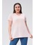 Sea Moda Büyük Beden V Yaka Yırtmaçlı Pamuk Basic Tshirt-Pudra Pembe 1