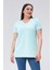 Büyük Beden V Yaka Yırtmaçlı Pamuk Basic Tshirt-Açık Turkuaz 1