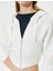 Crop Kapşonlu Sweatshirt Fermuarlı Asimetrik Kesim Üç Iplik Şardonlu Slim Fit 5