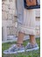 Kadın Vegan Deri Bej Sneakers - Paperflower Tasarım 1