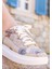 Kadın Vegan Deri Bej Sneakers - Paperflower Tasarım 8