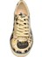 Kadın Vegan Deri Bej Sneakers - Monochrome Cats Tasarım 5