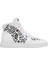 Kadın Vegan Deri Beyaz High Sneakers - Abstract Outline White Tasarım 6