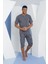 Erkek Battal Reçme Yaka Kısakol Büyük Beden Kapri Boy Pijama Takımı 1
