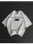 Unisex Bisiklet Yaka Baskılı Oversize T-Shirt - Beyaz 1