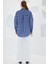 Kadın Lacivert Beyaz Çizgili Oversize Basic Gömlek 20254 5