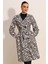 5853 Desenli Kruvaze Yaka Trençkot - C.beyaz 1