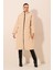 9132 Kapüşonlu Peluş Kaban - Krem 5