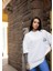 Unisex Bisiklet Yaka Baskılı Oversize T-Shirt - Beyaz 2