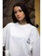 Unisex Bisiklet Yaka Baskılı Oversize T-Shirt - Beyaz 3