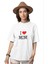 Unisex Bisiklet Yaka Baskılı Oversize T-Shirt - Beyaz 1