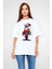 Unisex Bisiklet Yaka Baskılı Oversize T-Shirt - Beyaz 1