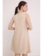 Kadın Bej Mini Keten Elbise 2491 5