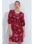 Kadın Bordo Gül Desenli Midi Elbise 2477 1
