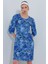 Kadın Saks Gül Desenli Midi Elbise 2477 1