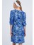 Kadın Saks Gül Desenli Midi Elbise 2477 5