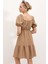 2351 Kloş Poplin Elbise - Camel 4