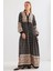 2423 Otantik Desenli Elbise - Siyah - Hardal 1