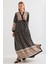 2423 Otantik Desenli Elbise - Siyah - Hardal 2