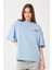Kadın Bisiklet Yaka Baskılı Oversize T-Shirt 1