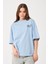 Kadın Bisiklet Yaka Baskılı Oversize T-Shirt 4