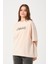 Kadın Bisiklet Yaka Baskılı Oversize T-Shirt 1