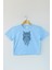 Light Blue Crop T-Shirt Owl Baykuş Design Baskılı Mavi Renk Kadın Baby Tee 1