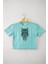Mint Yeşil Renk Crop T-Shirt Owl Baykuş Design Baskılı Kadın Baby Tee 1