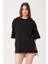 Kadın Bisiklet Yaka Baskılı Oversize T-Shirt 4