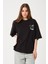 Kadın Bisiklet Yaka Baskılı Oversize T-Shirt 1