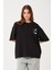 Kadın Bisiklet Yaka Baskılı Oversize T-Shirt 2