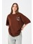 Kadın Bisiklet Yaka Baskılı Oversize T-Shirt 4