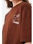 Kadın Bisiklet Yaka Baskılı Oversize T-Shirt 5