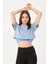 Kadın Bisiklet Yaka Yıkamalı Crop T-Shirt 1