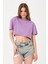 Kadın Bisiklet Yaka Yıkamalı Crop T-Shirt 1
