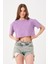Kadın Bisiklet Yaka Yıkamalı Crop T-Shirt 2